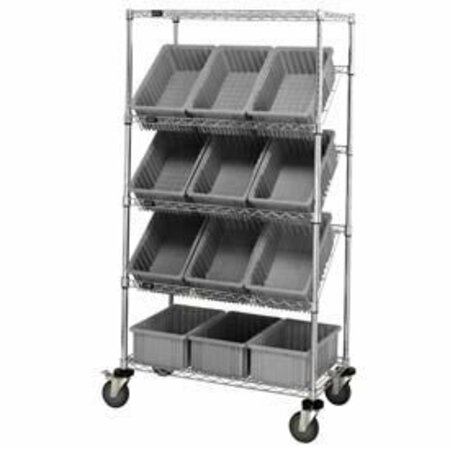 GLOBAL INDUSTRIAL Easy Access Slant Shelf Chrome Wire Cart 12 8in Grid Containers GRY 36x18x63 269001GY